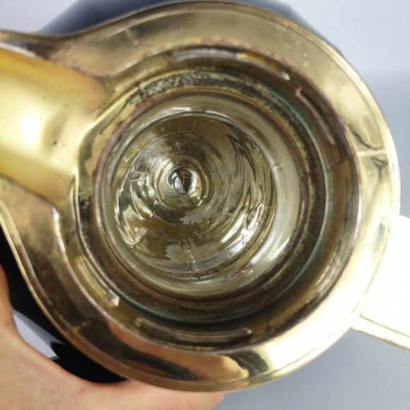 Vintage Insulated Coffee  Carafe Thermal Glass Flask Metallic Blue & Gold Retro - Picture 13 of 16